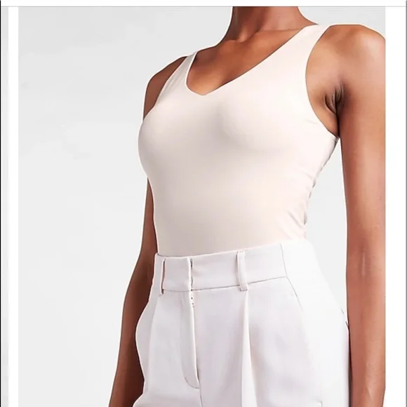 New S L Express Pale Pink Bodysuit v neck Thong Double Layer Contour Top Blouse - Picture 2 of 7